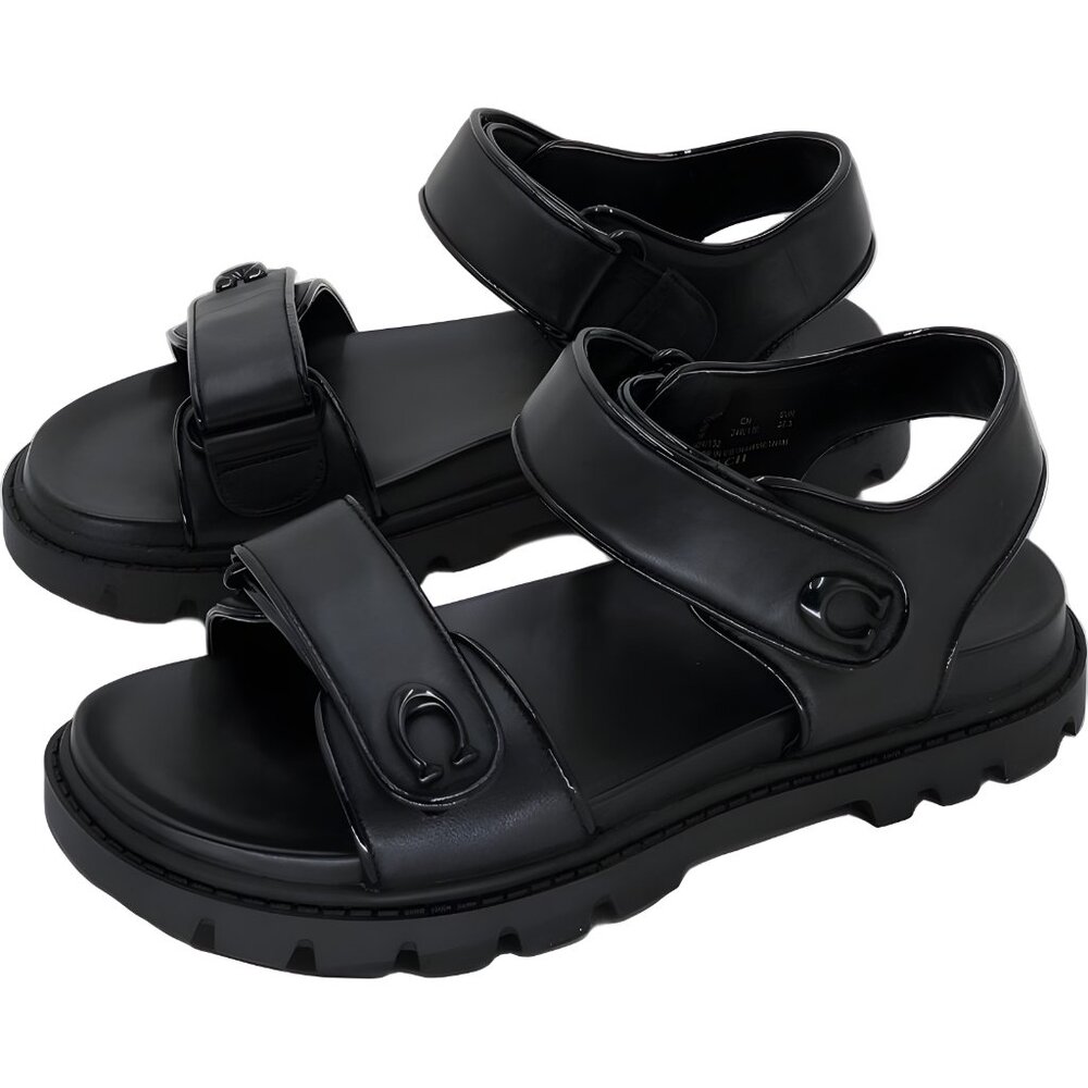 Coach Brynn Double-Band Sport Sandal Black Leather 7M US EU 37.5 - Picture 2 of 6
